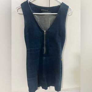 Vintage Bettina Liano Y2K 90s Sexy Mini Denim Body Con Dress Front Zipper sz 4